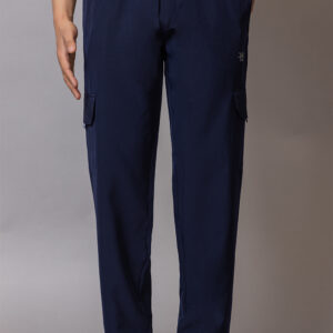 YAQR NS Lycra Men's Navy-Blue Cargo Track Pants with Dual Knee Flap & Zip Pockets