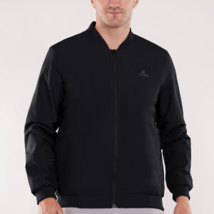 YAQR Men's Black Windcheater Bomber Jacket – Windproof Polyester with Ribbed Cuffs & Multiple Pockets