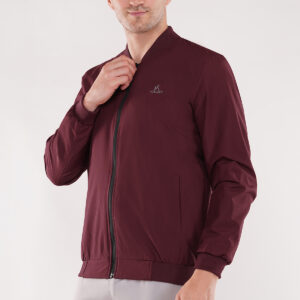 YAQR Men's Maroon Windcheater Bomber Jacket – Windproof Polyester with Ribbed Cuffs & Multiple Pockets