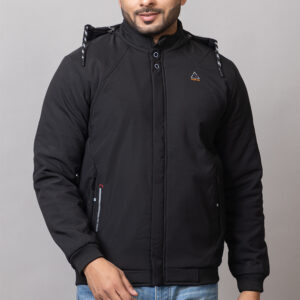 YAQR 3-Layer Winter Jacket for Men with Warm Fur, 2 Zipper Pockets, Detachable Hood & Rib Cuff – BLACK