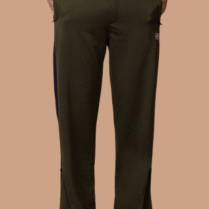 YAQR Men's Cotton Blend Loop Knit Track Pant with Zip Pockets & Side Stripes – Olive Green
