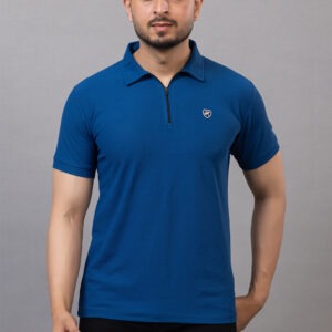 Yaqr Men Solid Polo Neck Polyester Blue T-Shirt