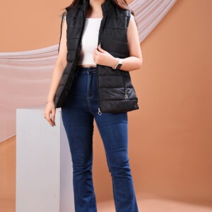 Women Black Pink Quilted Hooded Winter Sleeveless Jacket